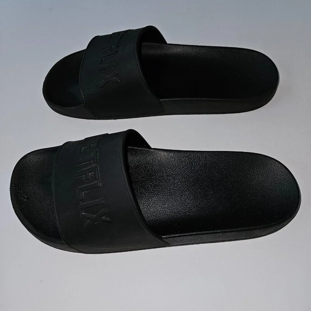 NETFLIX Black Slides Sandals Shoes Size 42 (approx women's 11/men's 8) RARE HTF